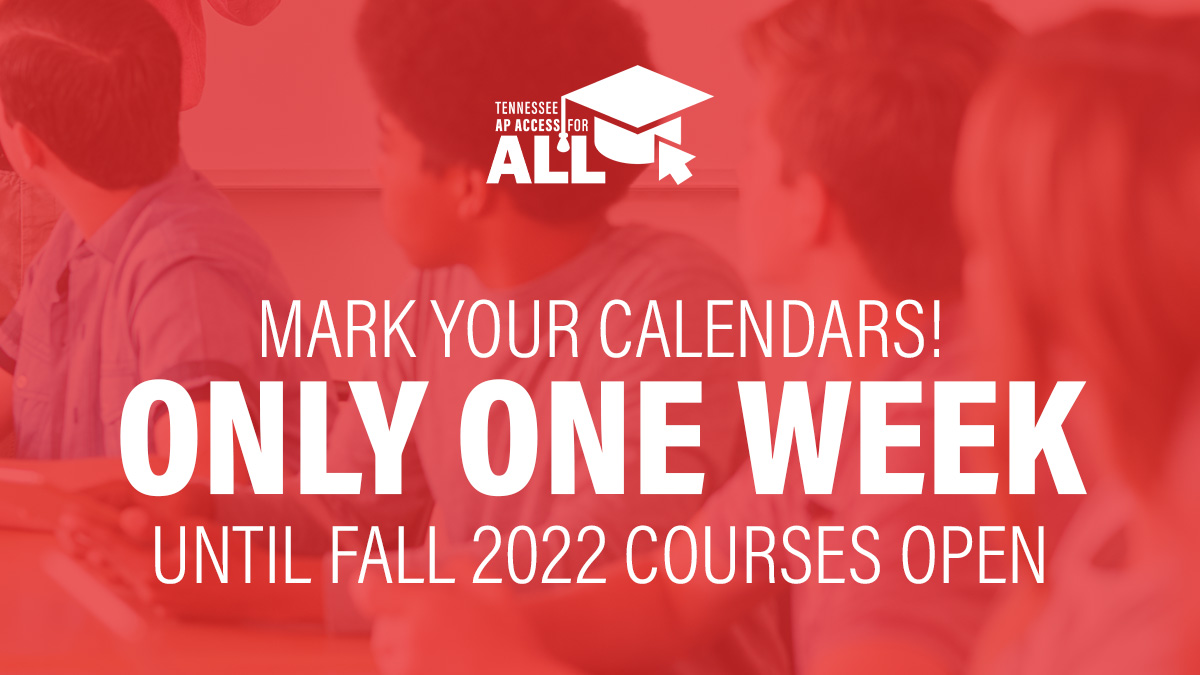 Happy #TwosDay! And let the countdown begin to the start of Fall 2022 #APAccessforALL course enrollment! Only one week left until classes open – be sure to mark your calendars and talk to your counselor about how to sign up. Visit tnapaccessforall.org/students/ to learn more. @TNedu