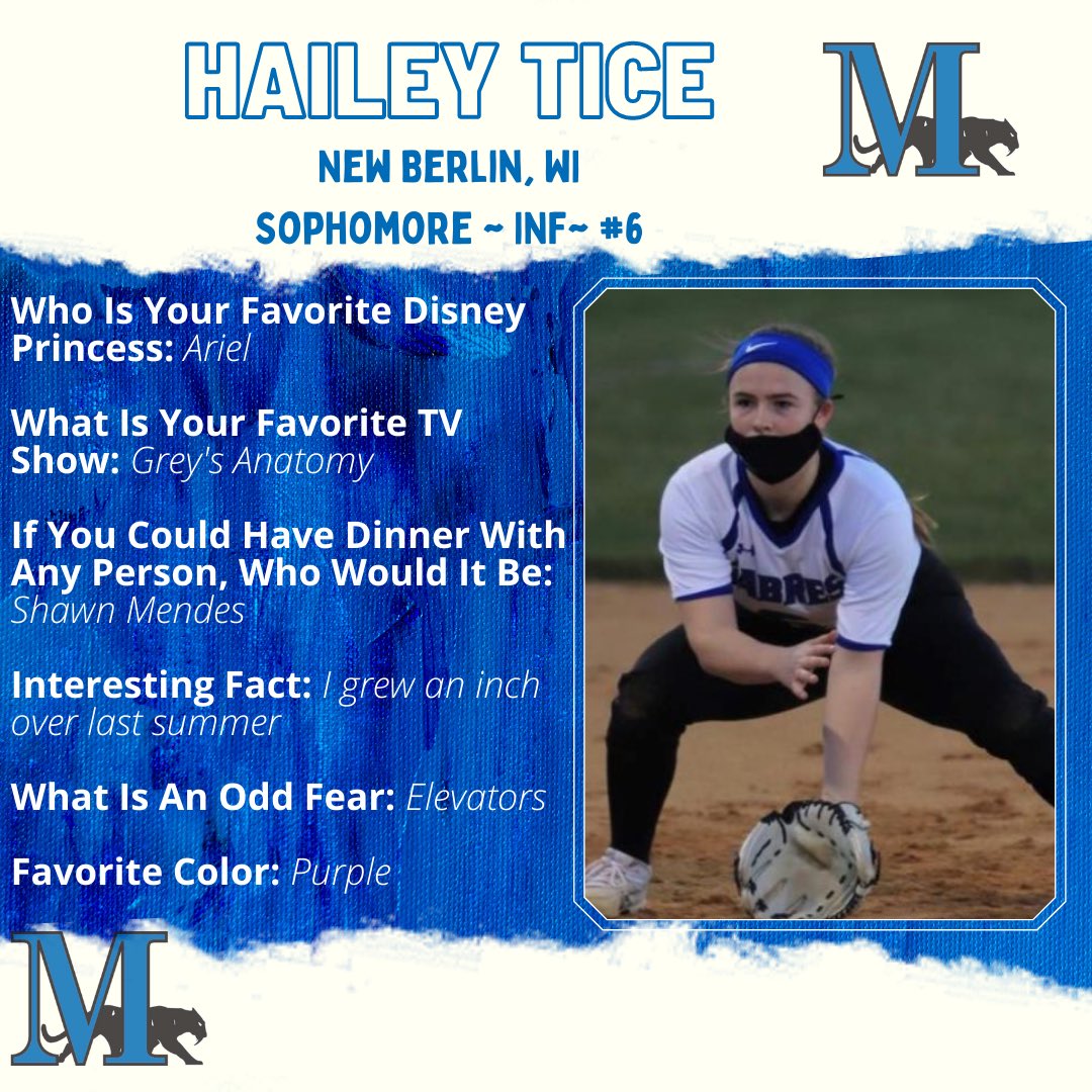 MarianSoftball's tweet photo. Continuing our team introductions with Sophomore Hailey Tice!! Everyone must know that she grew an inch over the summer! https://t.co/ZQ9YJ9KnuU