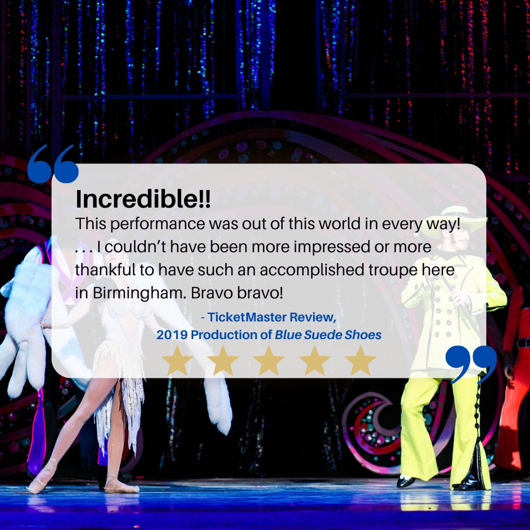 We couldn't agree more! Blue Suede Shoes is out of this world 🌎. Today is the last day of our BOGO 50% Off ticket sale! Use code: "DISCO" when purchasing through Ticketmaster at alabamaballet.org or call 205-322-4300 to purchase directly from our office.