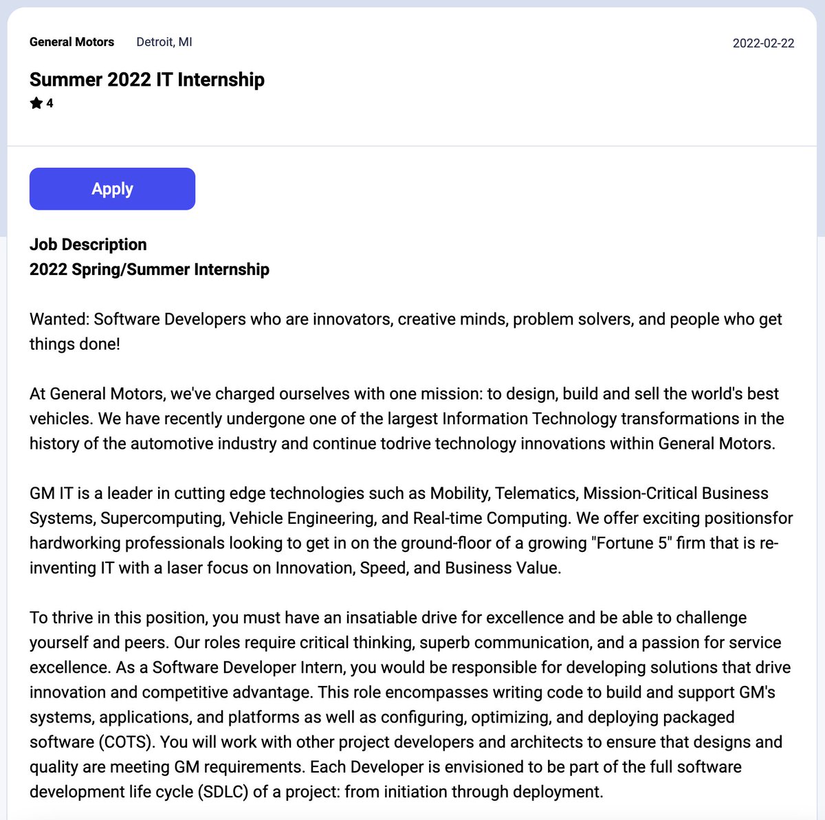 dayrows's tweet image. General Motors | Summer 2022 IT Internship
dayrows.com/vacancy/6156

#dayrows #internship #remotejobs #remoteinternship #GeneralMotors #GMinternship #ITInternship