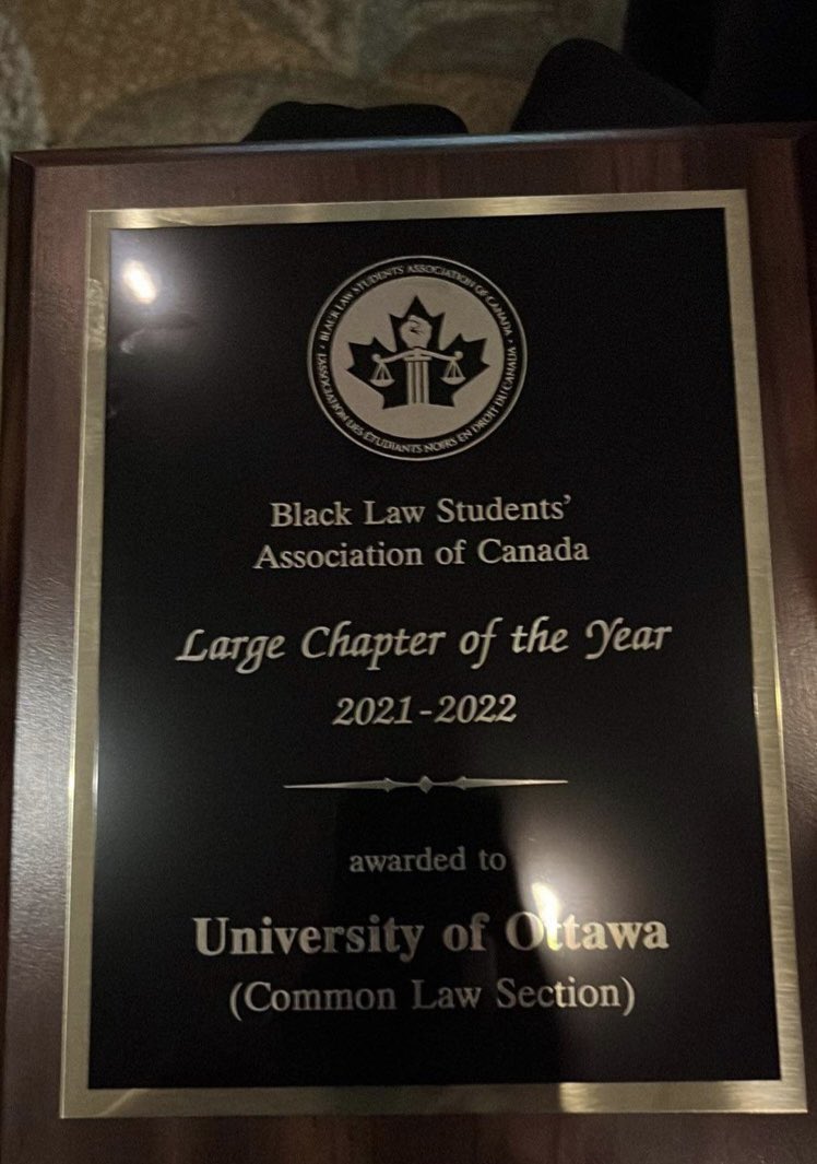We are extremely honoured to have received the large chapter of the year award from <a href="/blsacanada/">BLSA Canada</a> at this years National BLSA Conference! It is truly a privilege to be able to give back to our community at <a href="/uocommonlaw/">uOttawa | COMMON LAW</a>!