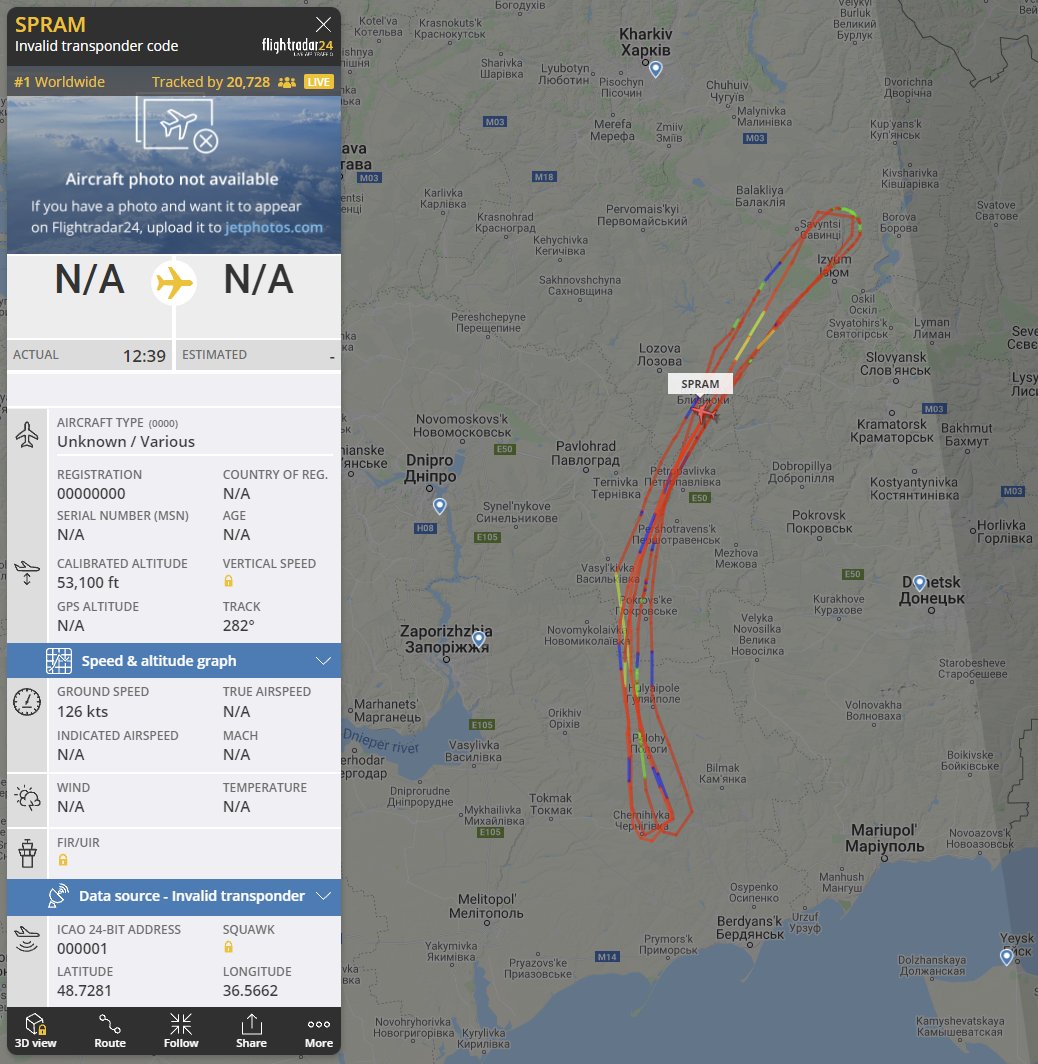 PLAirZone's tweet image. 🇺🇦✈️ Aktualnie najciekawsze ruchy w ukraińskiej przestrzeni powietrznej wykonuje niezidentyfikowana jednostka, która &quot;patroluje&quot; tereny wzdłuż granicy DRL - prawdopodobnie dron zwiadowczy.

fr24.com/SPRAM/2ae75151

#SPRAM #wojna