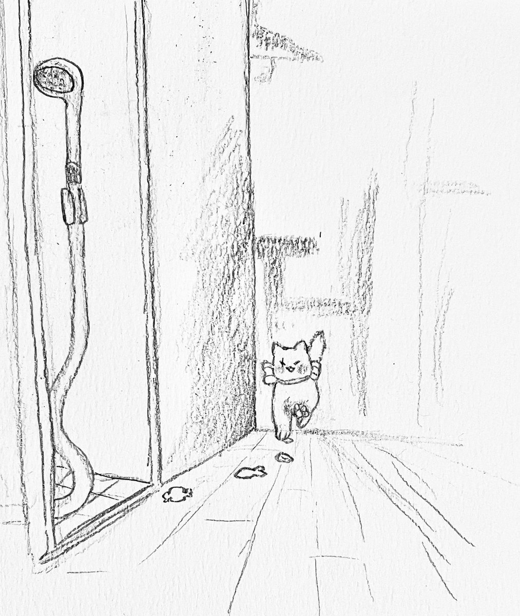餌につられてうきうきのねこイセン