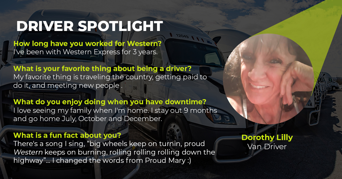 Dorothy is our driver spotlight for February! Congrats, Dorothy, and stay safe out there.