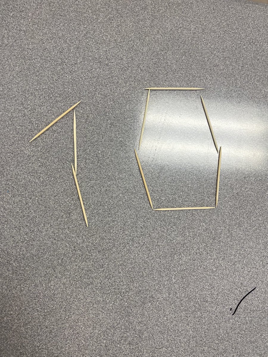 TalciaRichards's tweet photo. #math challenge: use 9 toothpicks to make 10 #math #love ⁦@TDSB_CHPS⁩ ⁦@tdsb⁩ ⁦@TDSB_MHWB⁩ ⁦@LC3_TDSB⁩ https://t.co/qLm55H6dzP