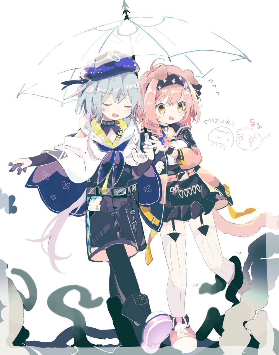 goldenglow (arknights) pink footwear 1boy 1girl holding umbrella pink hair umbrella creator connection  illustration images