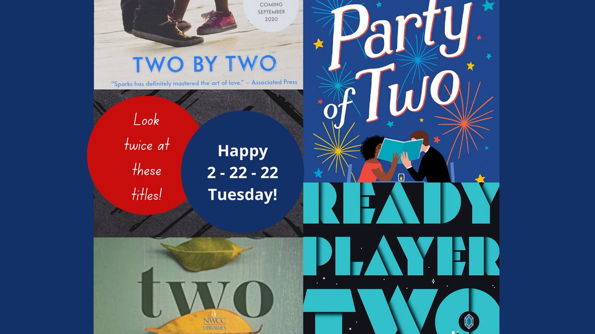 We have some wonderful reads for 2-22-22 and beyond!

Two by Two by Nicholas Sparks
Party of Two by Jasmine Guillory
One Two Three by Laurie Frankel
Ready Player Two by Ernest Cline https://t.co/YQNMNPnv0d