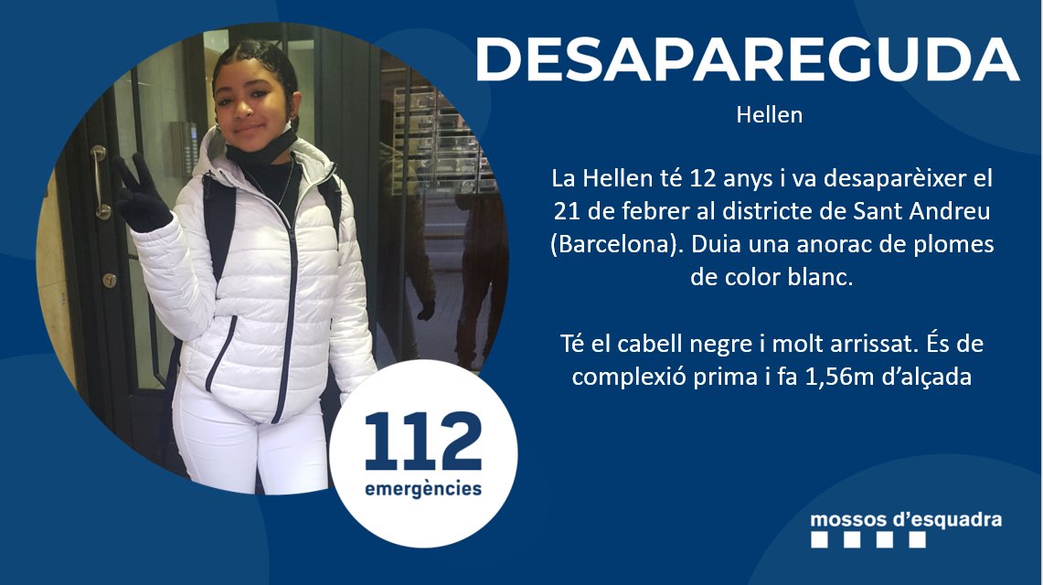 3CatInfo's tweet photo. Busquen una nena de 12 anys desapareguda al districte de Sant Andreu de Barcelona https://t.co/GzvvV8Np9U https://t.co/nrOtMcf40r