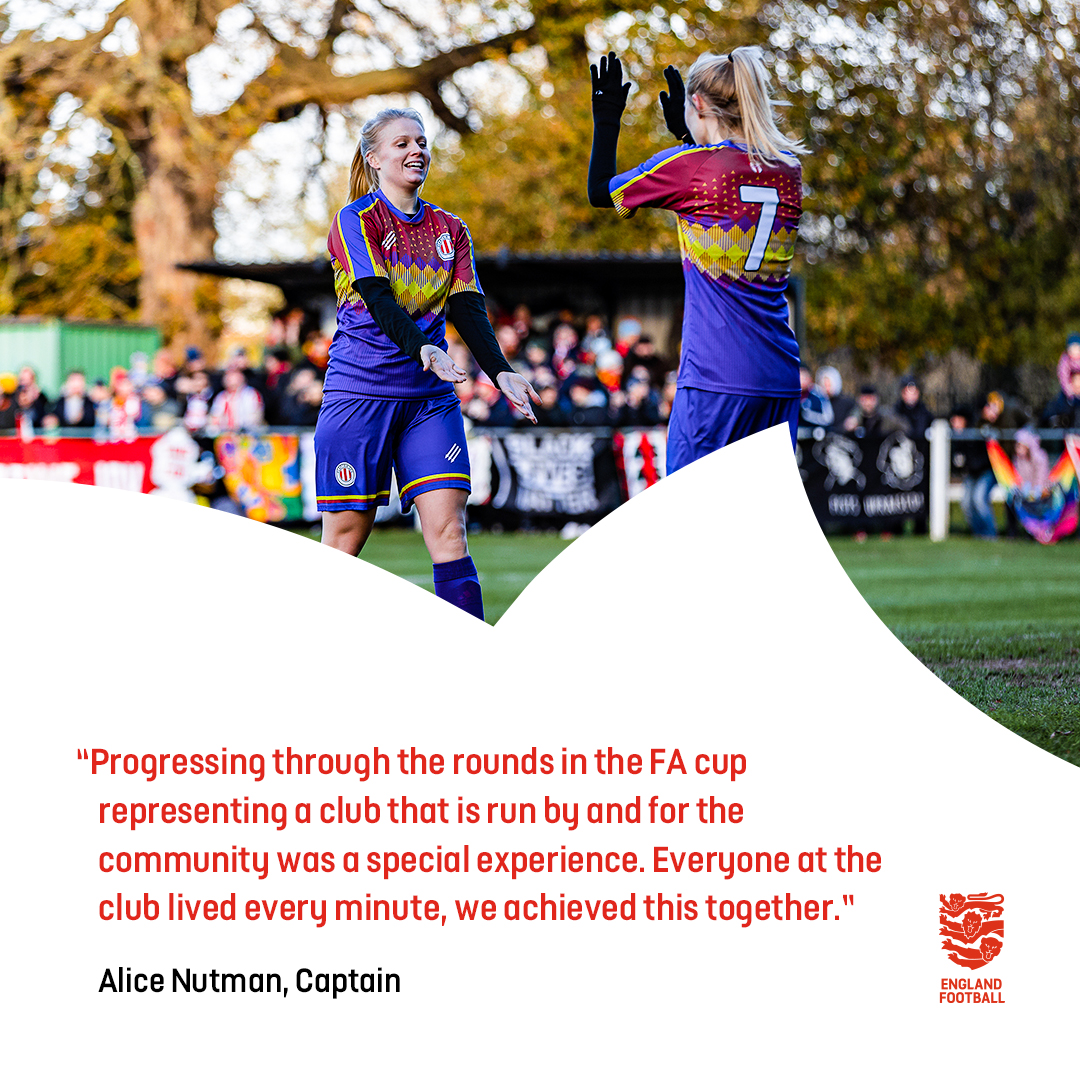 EnglandFootball's tweet photo. The first seventh tier side to reach the third round 𝗘𝗩𝗘𝗥.
 
The first women’s team to beat opponents four tiers higher 𝗘𝗩𝗘𝗥.

@ClaptonCFC dream @VitalityWFACup run earlier this season was pure magic 🪄

#TakeYourChance https://t.co/Vc57ku42yA
