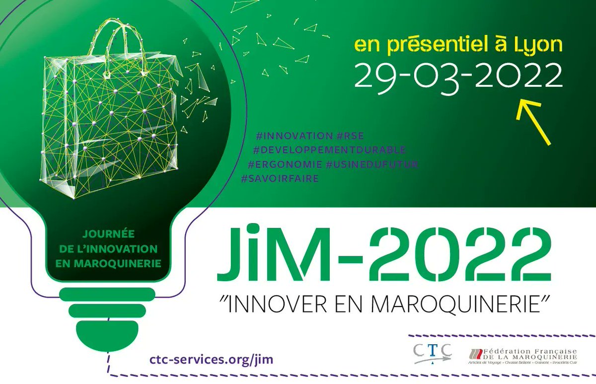 SAVE THE DATE : Mardi 29 mars 2022
Journée de l'Innovation en Maroquinerie

#cuir #maroquinerie #innovation #developpementdurable #usinedufutur #ergonomie #savoirfaire #robotique #cobotique #federationfrancaisedelamaroquinerie