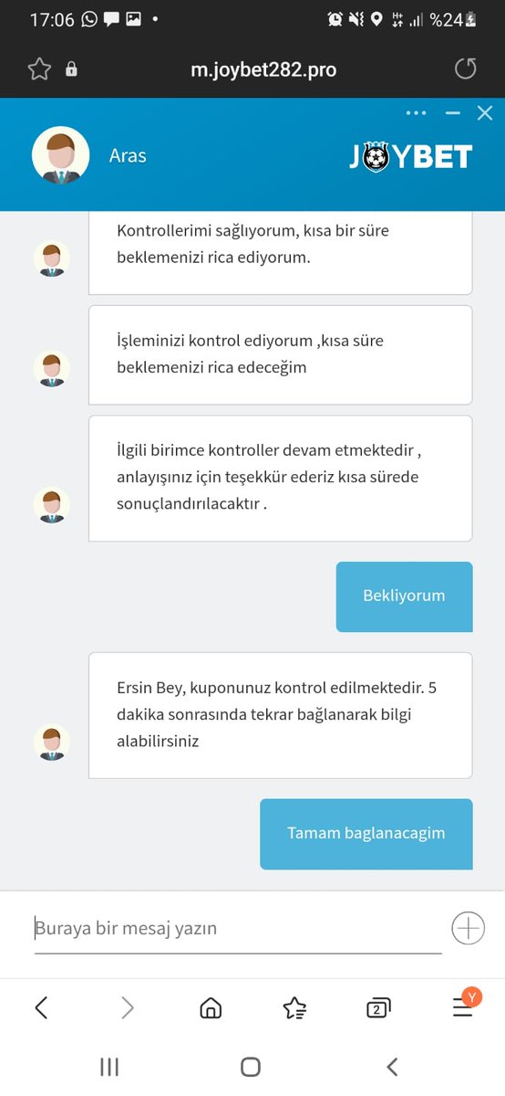 Dolandırıcılığa mı başladınız? Joybet <a href="/JoyProResmi/">JoyPro Resmi</a> #joybet #bahis #iddaa  #kupon 
Tutan kuponu bekletip sonra iadeye düşürüyorlar. 
Canlı desteğin verdiği yanıt inceleniyor? 6-7 saattir bekliyoruz. 
5 dk sonra tekrar bağlanın diyor her gelen temsilci?