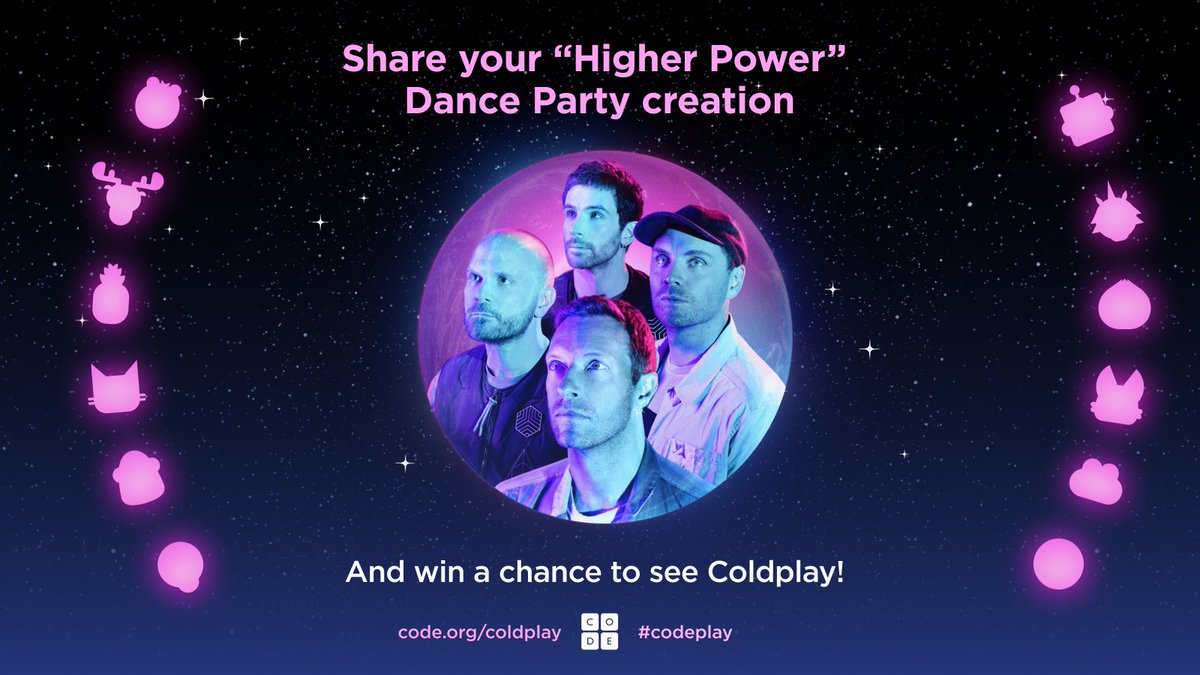 codeorg's tweet image. Hey Costa Rica, Dominican Republic, Mexico, and U.S.! Show us what you’ve got by March 4 — @coldplay and @codeorg want to see your coding and dancing skills. Learn more at code.org/coldplay! #codeplay