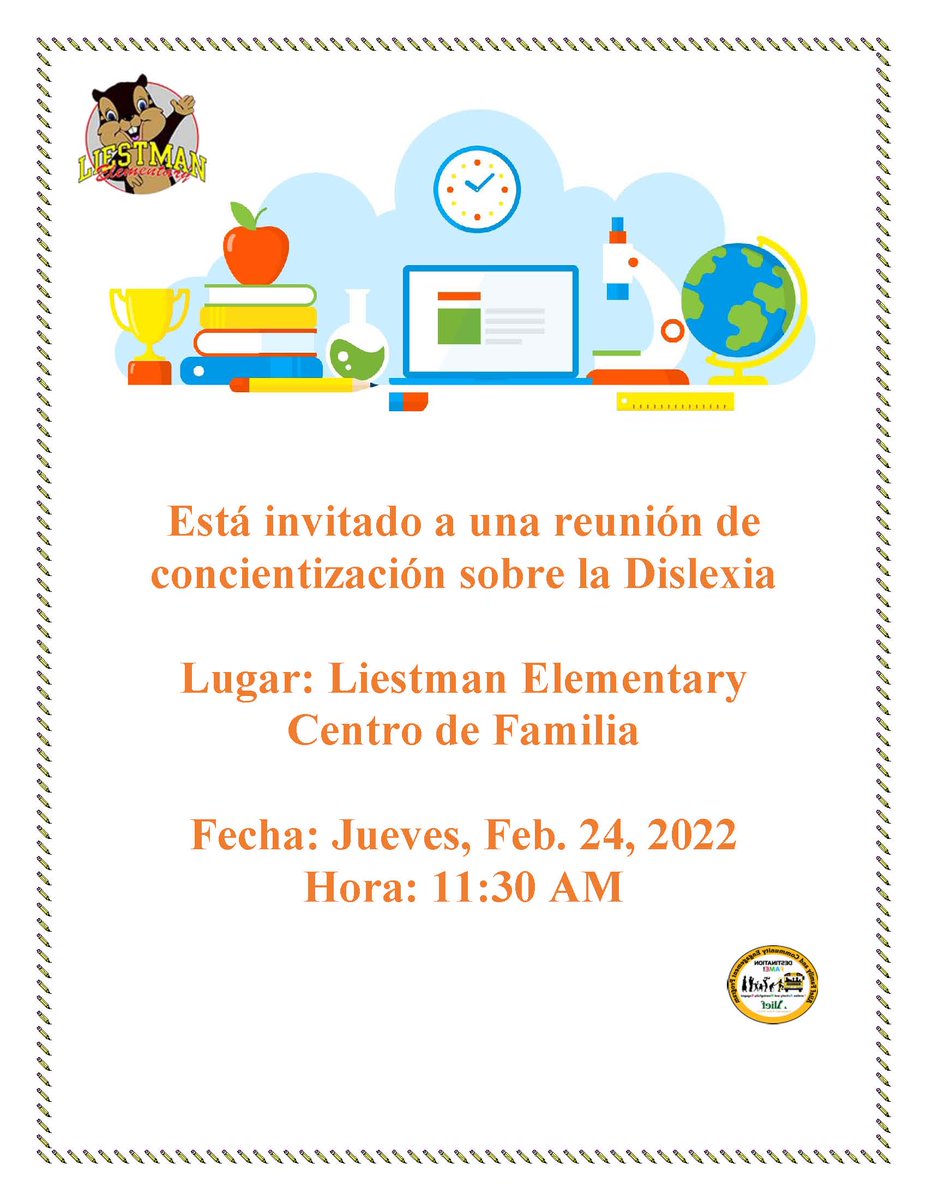LiestmanES's tweet photo. Reminder...There will be an informational meeting for parents regarding Dyslexia on Thursday, February 24th at 11:30 a.m. https://t.co/YrdzYQnCq4