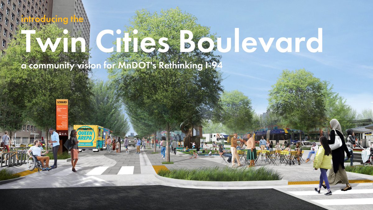 We are excited to announce the Twin Cities Boulevard, a community vision for @MnDOT's Rethinking I-94 project. The Twin Cities Boulevard would repair I-94’s harms and bring racial, environmental & economic justice to surrounding communities. Learn more at twincitiesboulevard.org