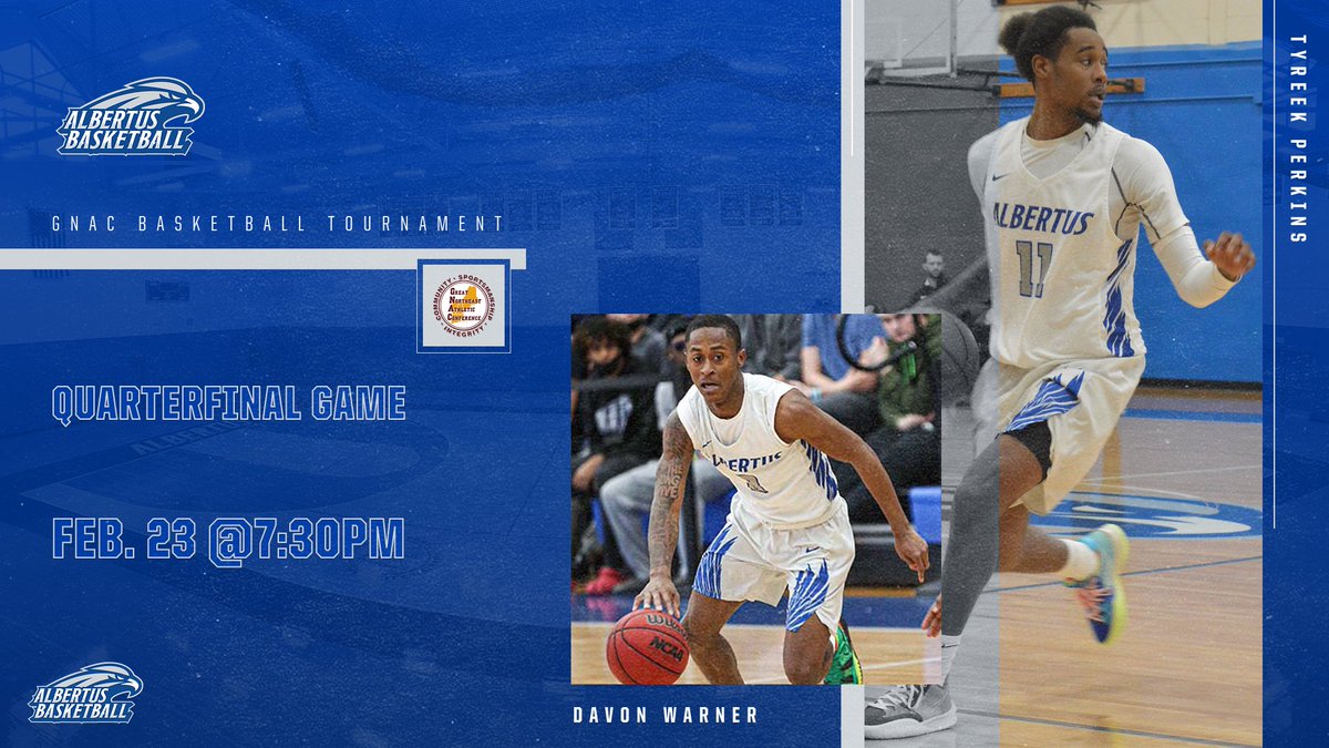 FALCON FANS, LET'S PACK "THE NEST"!!

The 2⃣ seeded <a href="/AlbertusMBB/">Albertus Magnus College Men’s Basketball</a> team takes the court TOMORROW NIGHT as the Falcons host a #GNAC Quarterfinal game against the winner of tonight's first-round match-up between <a href="/CSCAthletics/">Colby-Sawyer Athletics</a> and <a href="/GoRegisPride/">GoRegisPride</a>!!

#fearlessfalcons #thisisFalconawesome