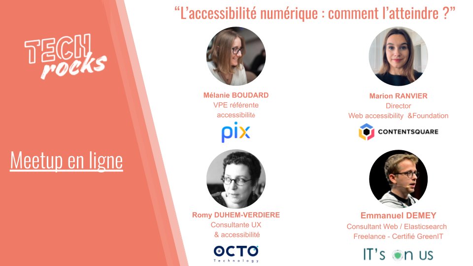 TechRocksFr's tweet photo. 🎥Le #replay du #meetup sur l’#accessibilité numérique disponible ! Revivez-le avec @Mariion_Ranvier, Romy DUHEM-VERDIERE, et Mélanie BOUDARD.
@EmmanuelDemey était à l’animation de ce meetup ! 
➡️Pour le visionner : https://t.co/jLUiHmG3OV https://t.co/NMxYYnyKri