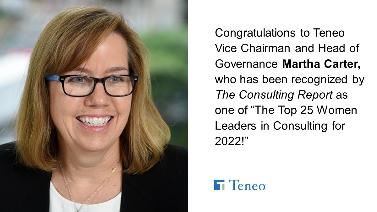 Teneo's tweet photo. Congratulations to Teneo Vice Chairman and Head of Governance Martha Carter, who has been recognized by The Consulting Report as one of “The Top 25 Women Leaders in Consulting for 2022!” https://t.co/s5OCvAklzj https://t.co/0QoCidUcPF