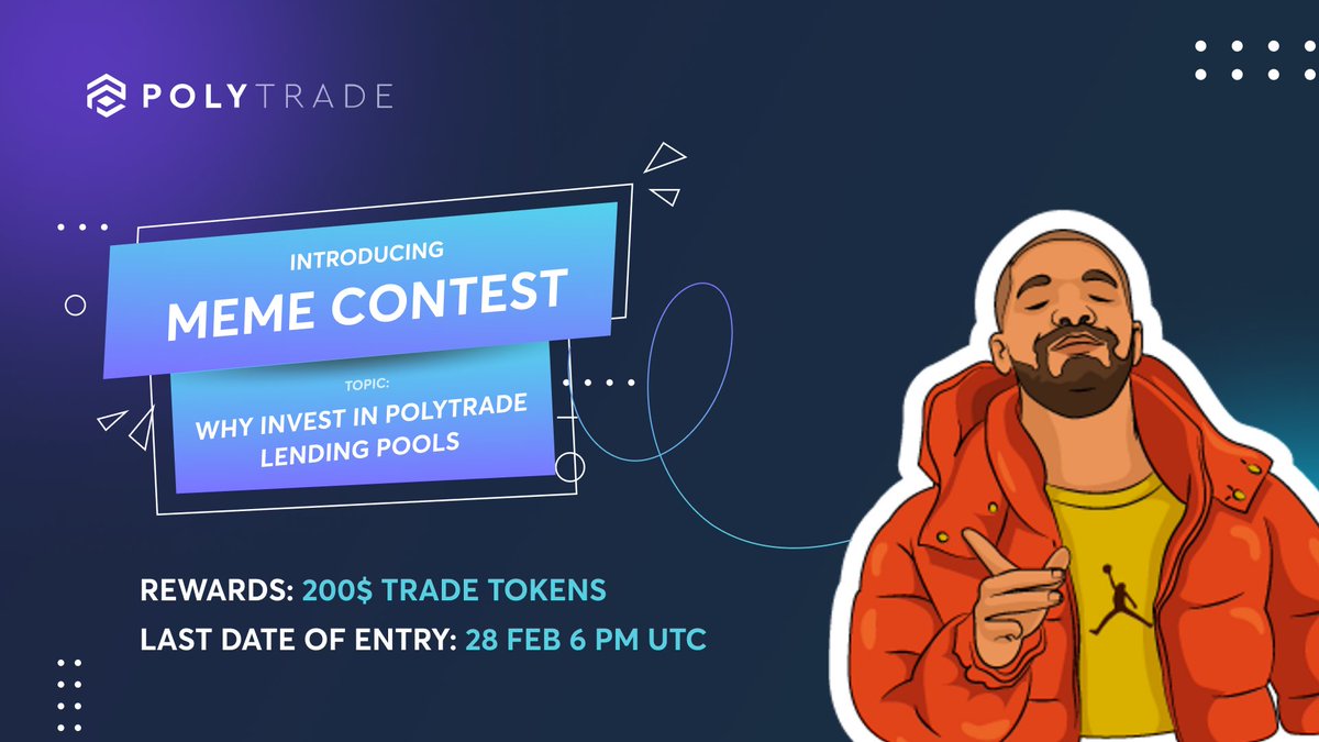 Introducing #MemeContest to celebrate upcoming launch of #Lending pools👍RT and like post ✅Tag <a href="/Polytrade_fin/">Polytrade</a> and 3 friends💫Post meme on "Why invest in #Polytrade #StableCoin lending pools" in comments🏆$200 $TRADE to best and original memes More info: polytrade.app