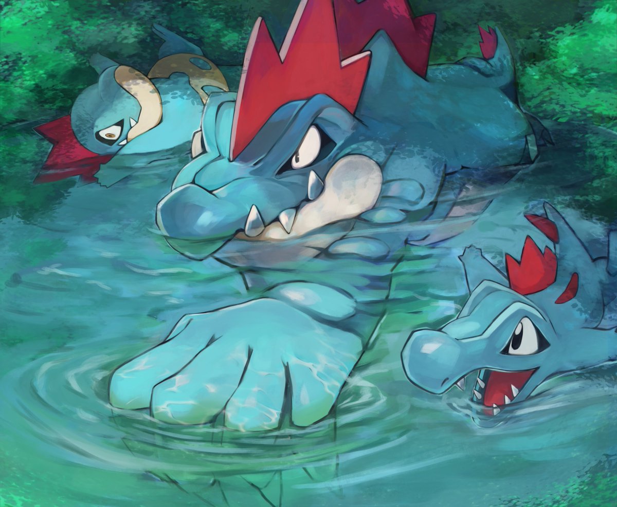 pokemon (creature) no humans water swimming fangs black eyes partially submerged  illustration images