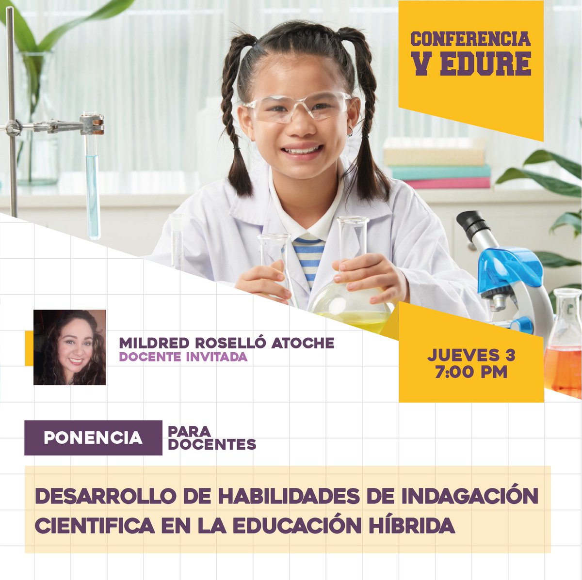 tannder_edu's tweet image. Hola amig@s, el jueves 3 de marzo a las 7:00 PM en el V #EDURE estará con nosotros la maestra Mildred Roselló. Inscríbete en el siguiente enlace: bit.ly/3pmq0FH