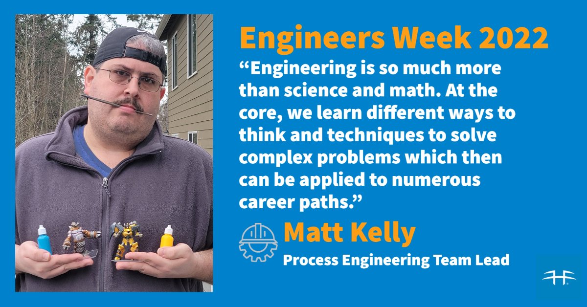 HFSPugetSound's tweet photo. Meet Process Engineering Team Lead Matt Kelly. An alum of Missouri University of Science and Technology, Matt facilitates communication between different organizations and coaches others to analyze, improve and optimize various processes. #Eweek2022 #WhatEngineersDo 1/2 https://t.co/ADa83CY0NE