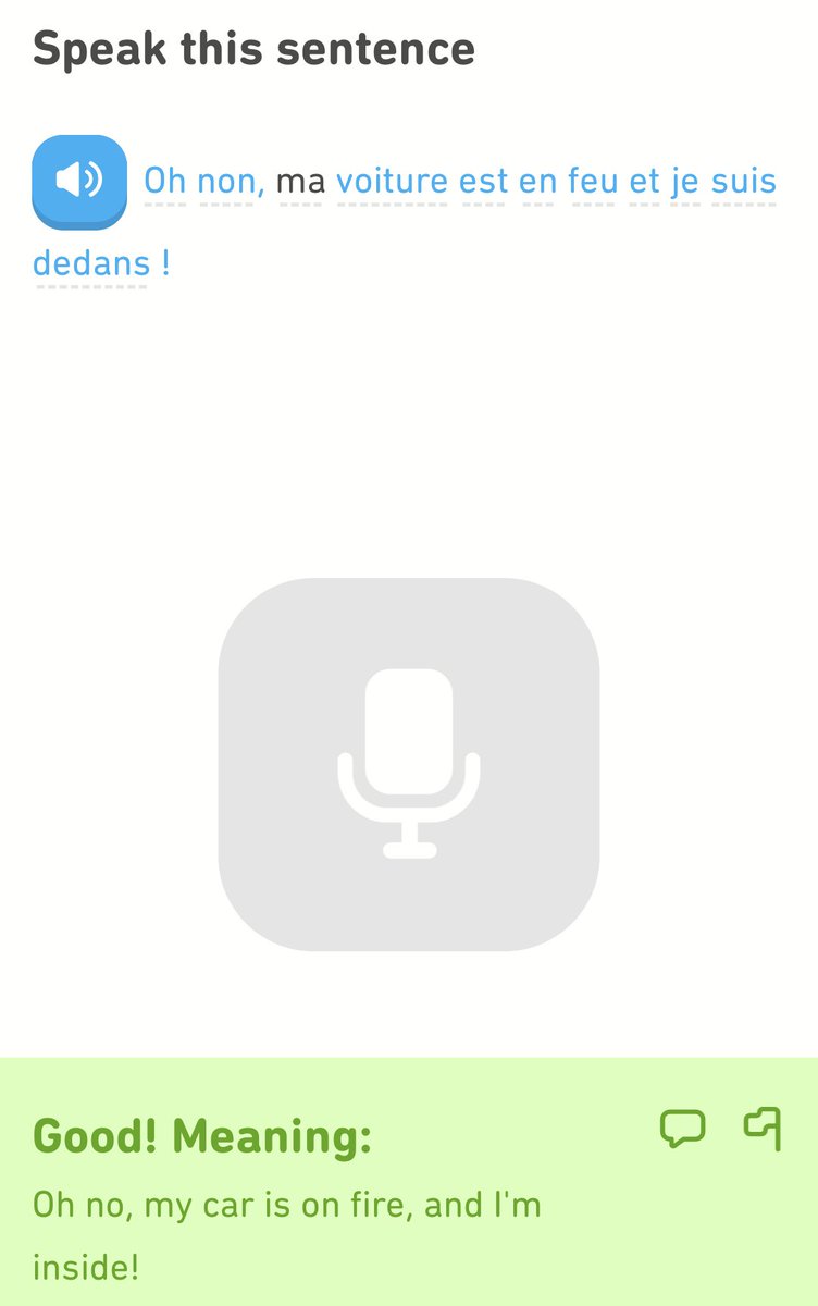LeggupLeggup's tweet photo. "Her final words were in French, very impressive." #Duolingo #ohnon https://t.co/AHNNRNoTUJ