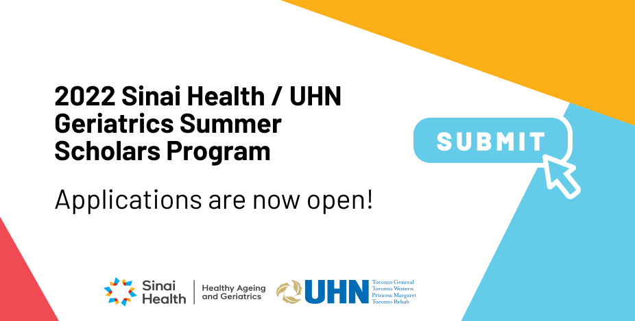 Applications are now open for the 2022 <a href="/SinaiHealth/">Sinai Health</a>/<a href="/UHN/">University Health Network</a> Geriatrics Summer Scholars Program! This 10-12 week program is geared towards aspiring clinicians, researchers, and others interested in working with older adults in the future. To learn more, visit: ow.ly/954850I1kvV