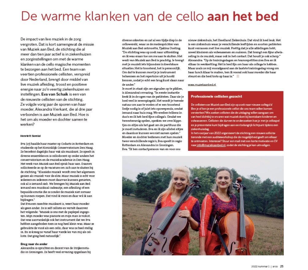 Leuk! Vermelding in Arco, een magazine van Esta, een vakblad voor strijkers. muziekaanbed.nl