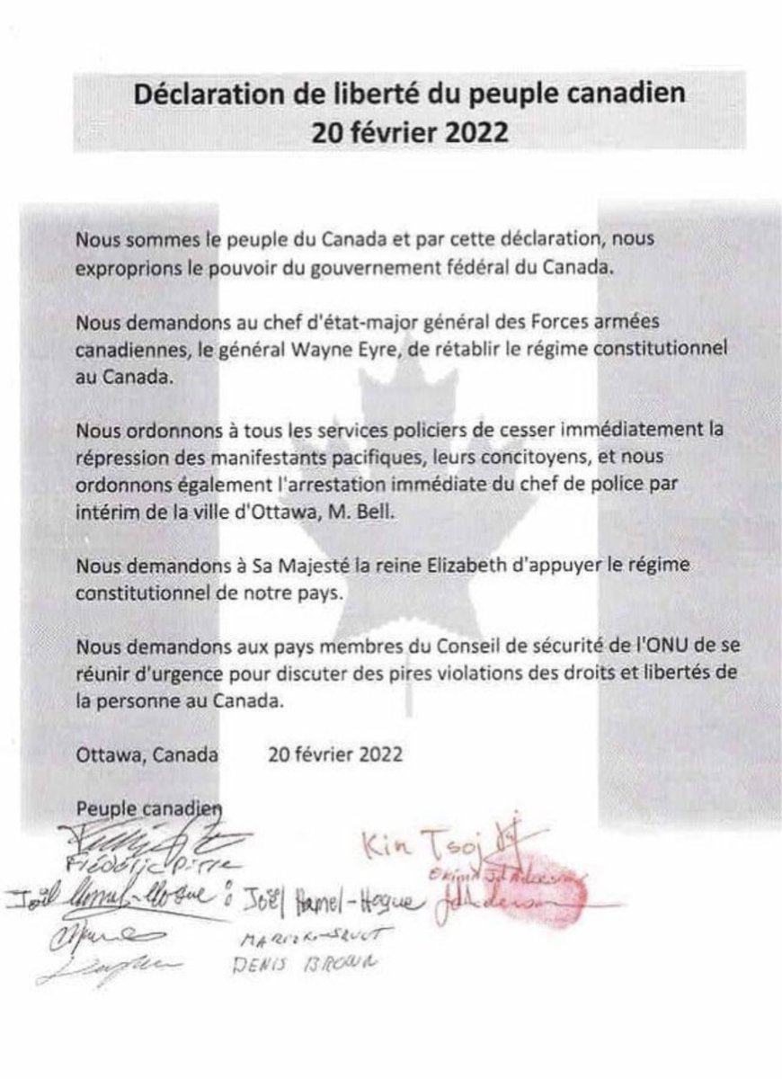 Sur Telegram des participants du « convoi de la liberté » continuent de partager des documents pseudo légaux dans le but avoué de démettre le gouvernement canadien #polcan