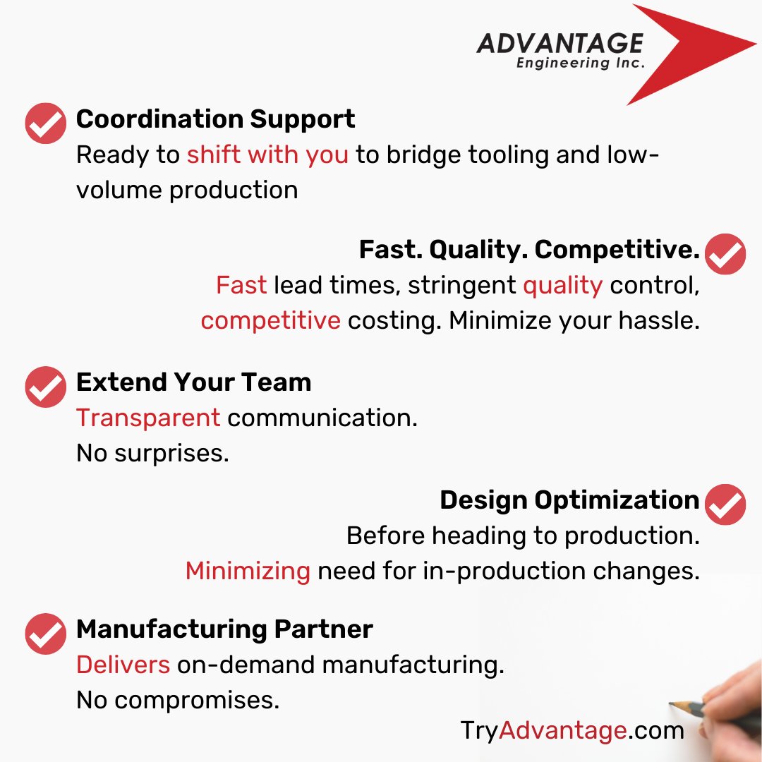 A true #Manufacturing partner and supplier is one that will add to your team and infrastructure, not add complications to your already busy day.

#TeamAdvantage is #YourAdvantage

hubs.la/Q014txWk0

#Innovation #Supplier #Purchasing