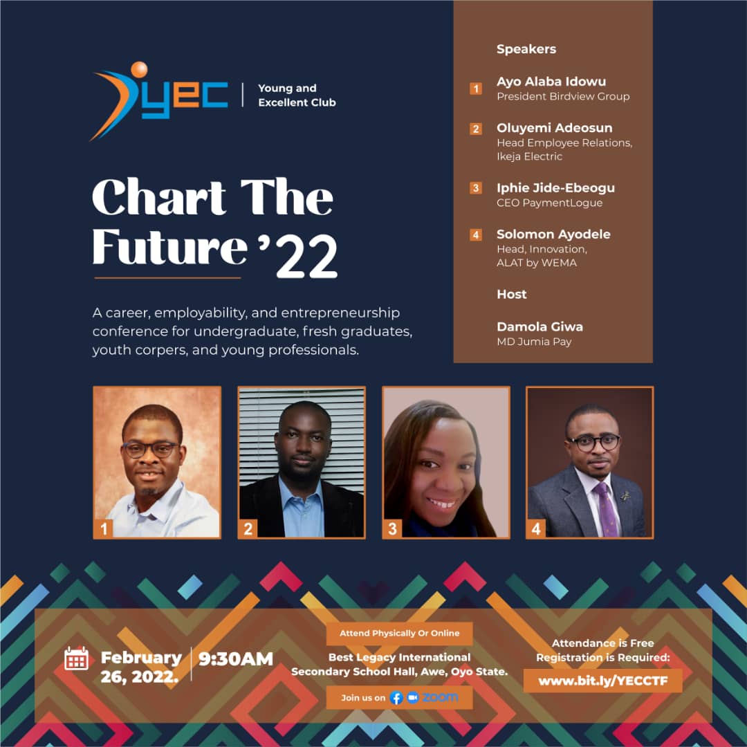 tosinanimasaun's tweet photo. At YEC #ChartTheFuture, Solomon Ayodele, Head of Innovation at Alat by WemaBank and a 2022 nominee for the prestigious Futures Award shall be speaking on *How to become a sought-after talent in the Digital space*
Register to attend https://t.co/oB0BtnLmqR. https://t.co/8x8JP4wxED