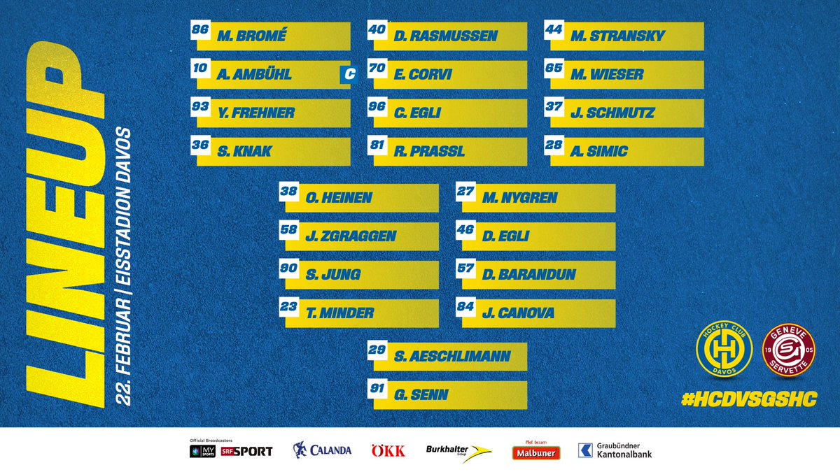 HCD_offiziell's tweet photo. 🚨 Game 4️⃣3⃣🆚 @officialGSHC
Das 🔵🟡- #lineup heute Abend ohne: #56Wieser, #71Paschoud, #66Nussbaumer, #95Wellinger (🤕), #75Stoop (🤒) und #88Pospisil (🥉).
1. NL-Spiel für Tim Minder #23.
🔵🟡- Ticker ab 19.44h: https://t.co/EhiDllbRZn
#HCDvsGSHC https://t.co/IeWLT28edS