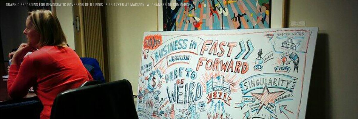 linmap's tweet image. Gov. JB Pritzker (D-IL) came to #Madison to discuss the incubator 1871 in Chicago. One of my first 8&apos; x 4&apos; #graphicrecordings