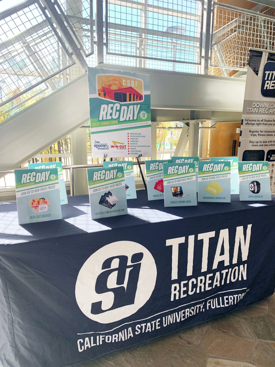 Rec Day is here! Titans have the opportunity to join a drawing to win prizes such as:
 - An Ulta gift basket
- Google Chromebook
-Trader Joes Giftcard
- Apple Watch SE and more!
Come to Rec Day and win these awesome prizes! https://t.co/TEJnaSceJa