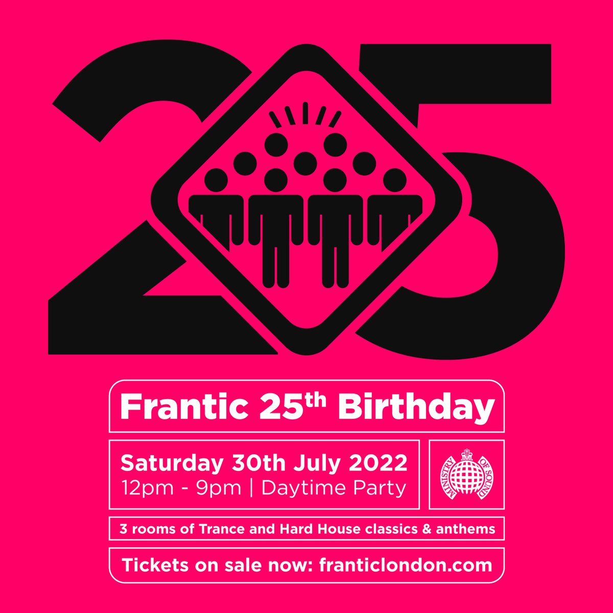 Frantic returns on Saturday 30th July 2022 to celebrate our landmark 25th Birthday at the iconic Ministry of Sound in London! Tickets on sale now: franticlondon.com