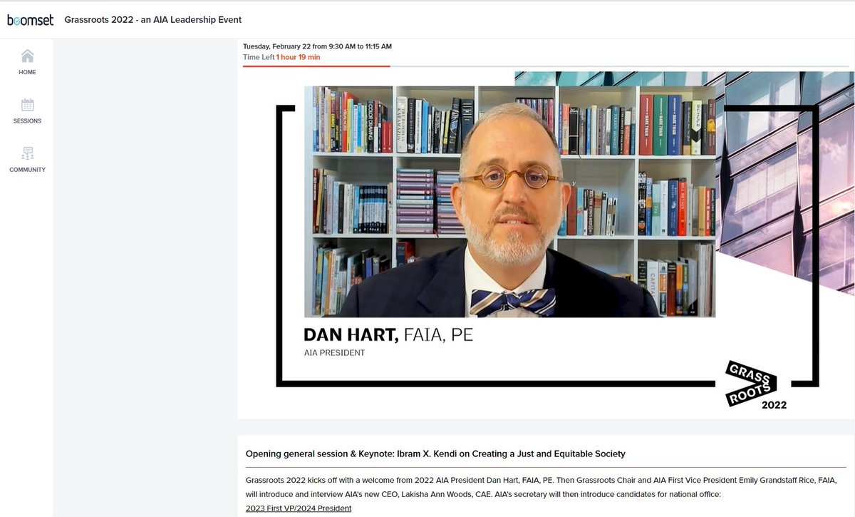 Excited to kick off <a href="/AIANational/">AIA</a> #Grassroots22!  Our own <a href="/egrfaia/">Emily Grandstaff-Rice</a> is now interviewing @DrIbram on impacts of the built environment on equity.