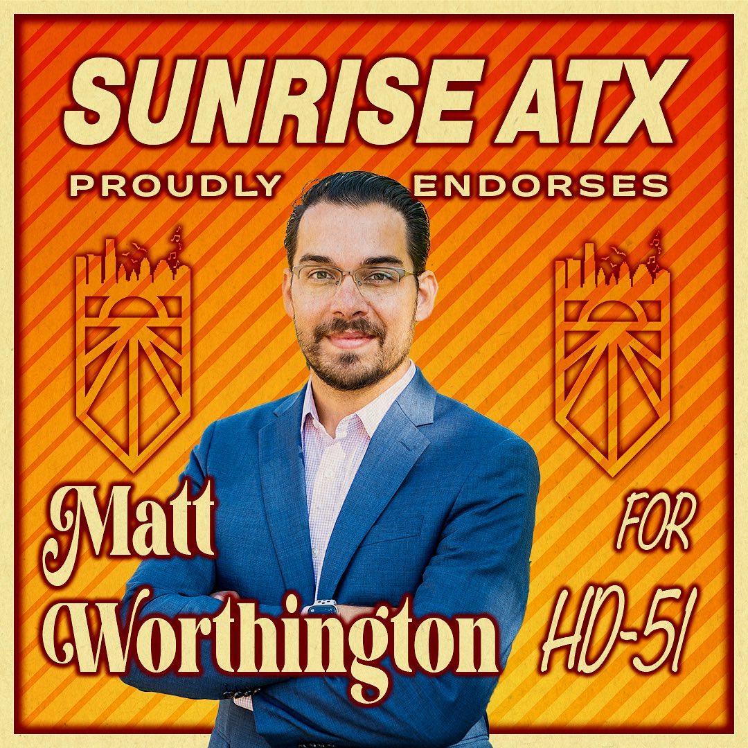We cannot take the future of Texas for granted. That's why I'm dedicated to ensuring policies at the #txlege translate to a future that's sustainable, equitable, and prosperous for generations to come. Thank you <a href="/sunriseatx/">Sunrise Movement ATX 🌅</a> for supporting our work in #HD51.