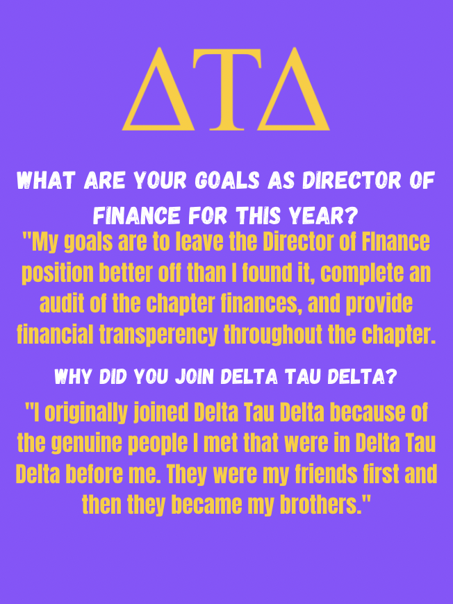 RMU_Delts's tweet image. Meet our Delta Tau Delta Zeta Mu Director of Finance!!!