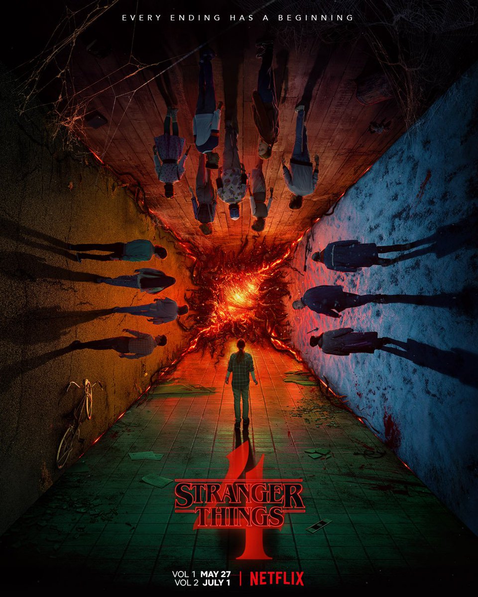 Alfonsoinch's tweet photo. Poster oficial de la #strangerthings4 anunciando que se dividira en 2 partes. El primero llega el 27 de Mayo y el Segundo el 1 de Julio por @netflixlat 
#NewsProject #Noticiadeldía #strangerthings https://t.co/7GRLJZzpUW