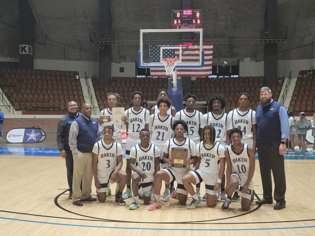 Congratulations to Baker Hoops for a huge 81-53 win today! The 7A South West Region Champions will head to the Final Four in Birmingham on March 3rd to take on James Clemens.

Get ready to pack the bus!!!! Go Hornets!
