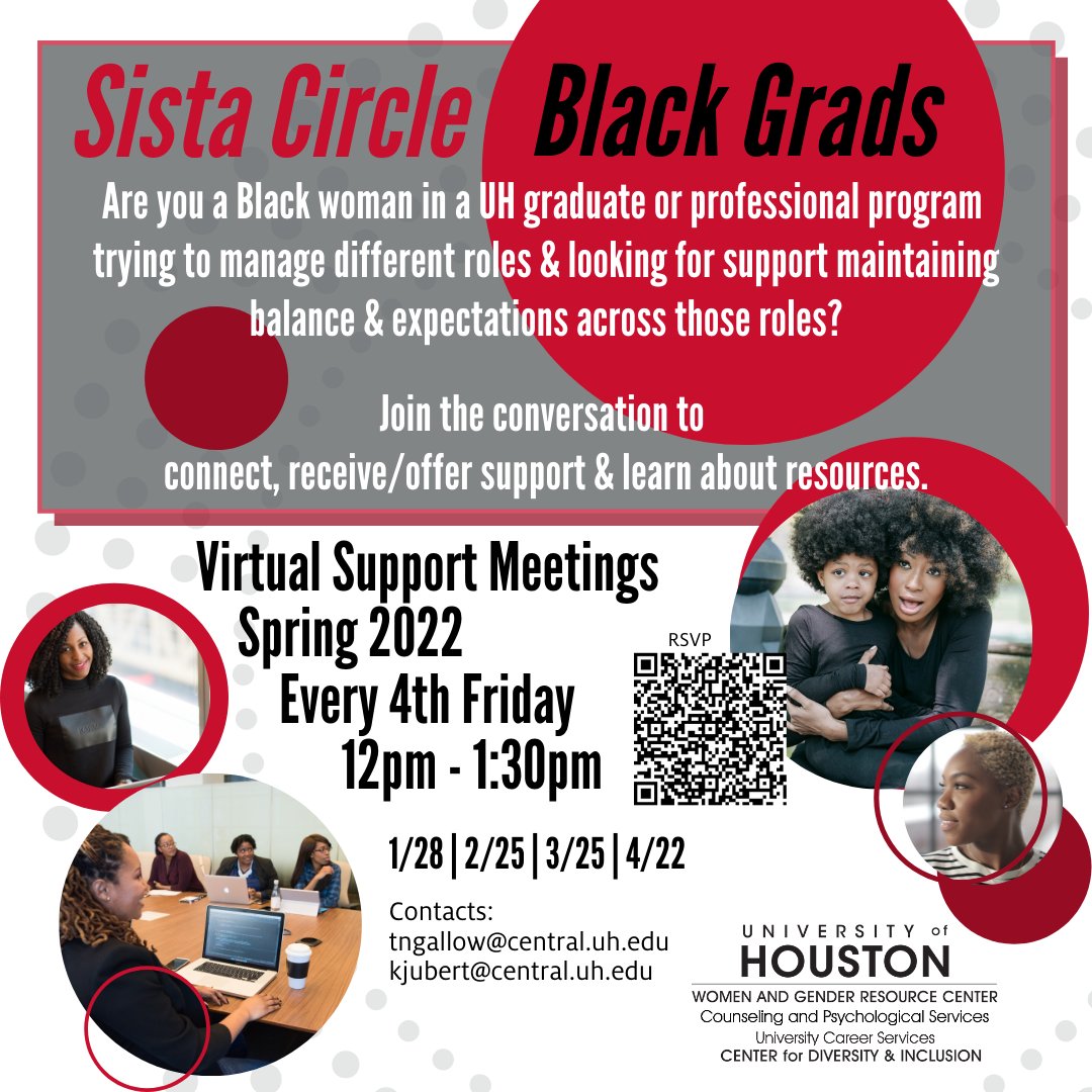 Our next Sista Circle: Black Grads meeting is THIS FRIDAY! Sign up here: forms.office.com/r/7FZrU6vjB7

#universityofhouston #uofh #GoCoogs