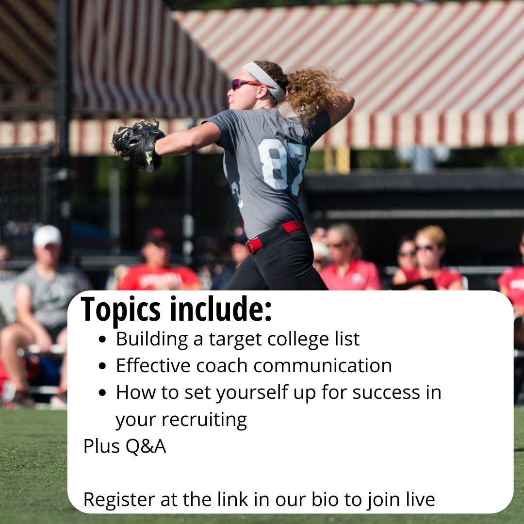 HRollSoftball's tweet photo. Recruiting webinar and Q&A! Register at the link below to join us live TONIGHT (Tues, Feb. 22) @ 7pm EST to learn more about how to navigate your high-academic #softballrecruiting.
Register: https://t.co/0fr44qftDA
#recruitingchatter #NCAAsoftball https://t.co/jTgHUeXkZm