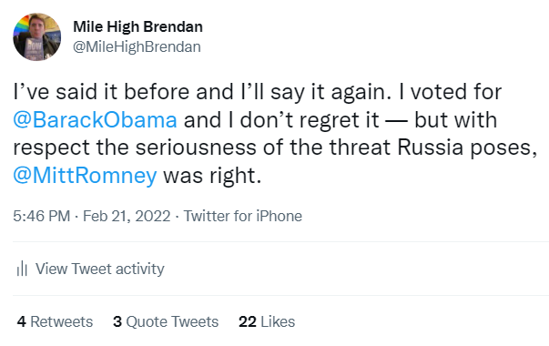 MileHightheGrey's tweet photo. Already admitted. Multiple times. 100%. #RomneyWasRight
That said, it's a bit sad(!) how desperate some conservatives are for people to admit that one specific GOP politician* was right on one specific occasion about one specific thing a decade ago.
*who most of them hate now! https://t.co/vRKB4I6Hoo