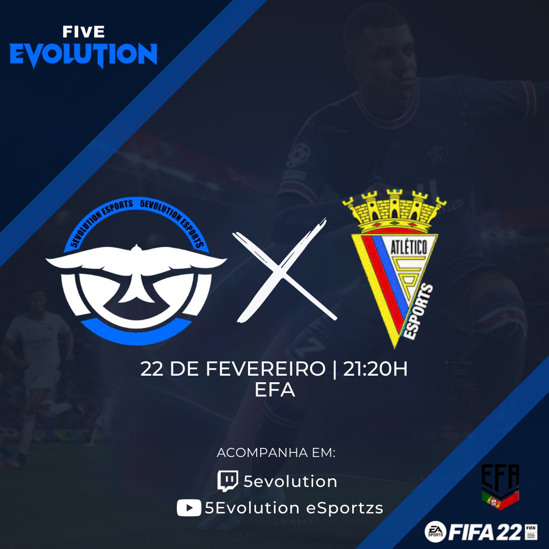 5EvolutionE's tweet image. DIA DE JOGO 🦅🔥5️⃣

✨ "AL TOGETHER TO THE TOP" ✨

🏆- EFA
⚽ - Atletico Clube Portugal Esports 
⏰-21:20
📺 - twitch.tv/5Evolution

#5Evolution #Go5evo #diadejogo