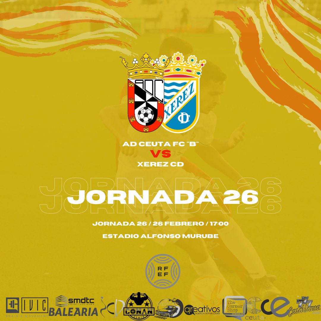 JORNADA 2️⃣6️⃣🎯

⚔️ <a href="/XerezCD_OFICIAL/">Xerez Club Deportivo</a> 
🗓 26 de Febrero 
⏰ 17:00
🏟 Alfonso Murube 
🎟 10€ Tribuna / 5€ Gol

¡¡¡Seguimos Cachorros!!! 🤍🖤
#SiempreADCeutaFC ⚪️⚫️