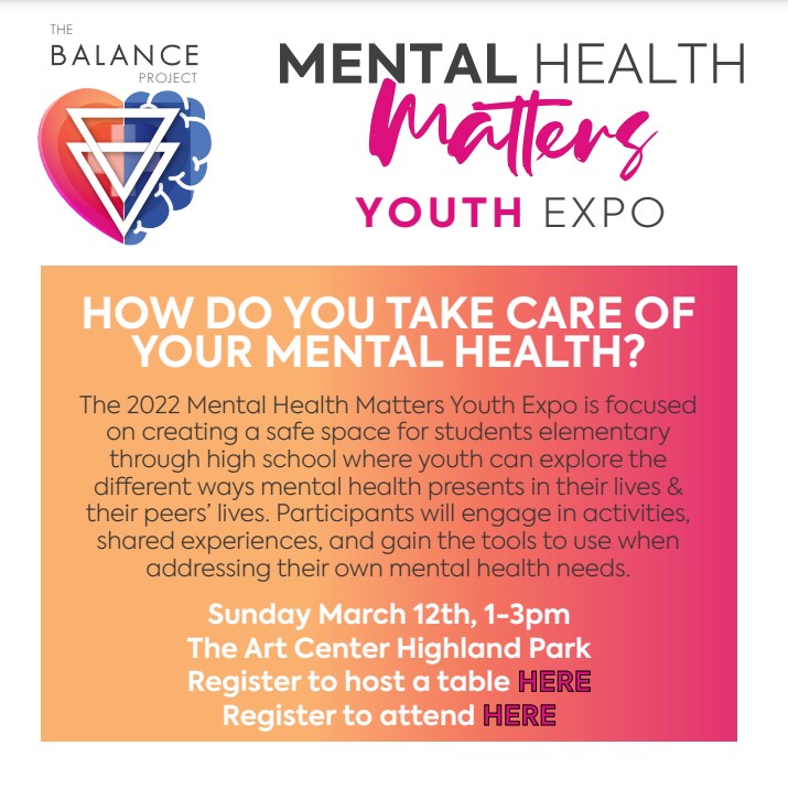HPCFIL's tweet photo. The Balance Project tackles #MentalHealthAwareness. #Youth Expo March 12 @theartcenterhp 
#givewhereyoulive #MentalHealthMatters #balanceproject #highlandpark #highwood https://t.co/MrkmM0bjzw