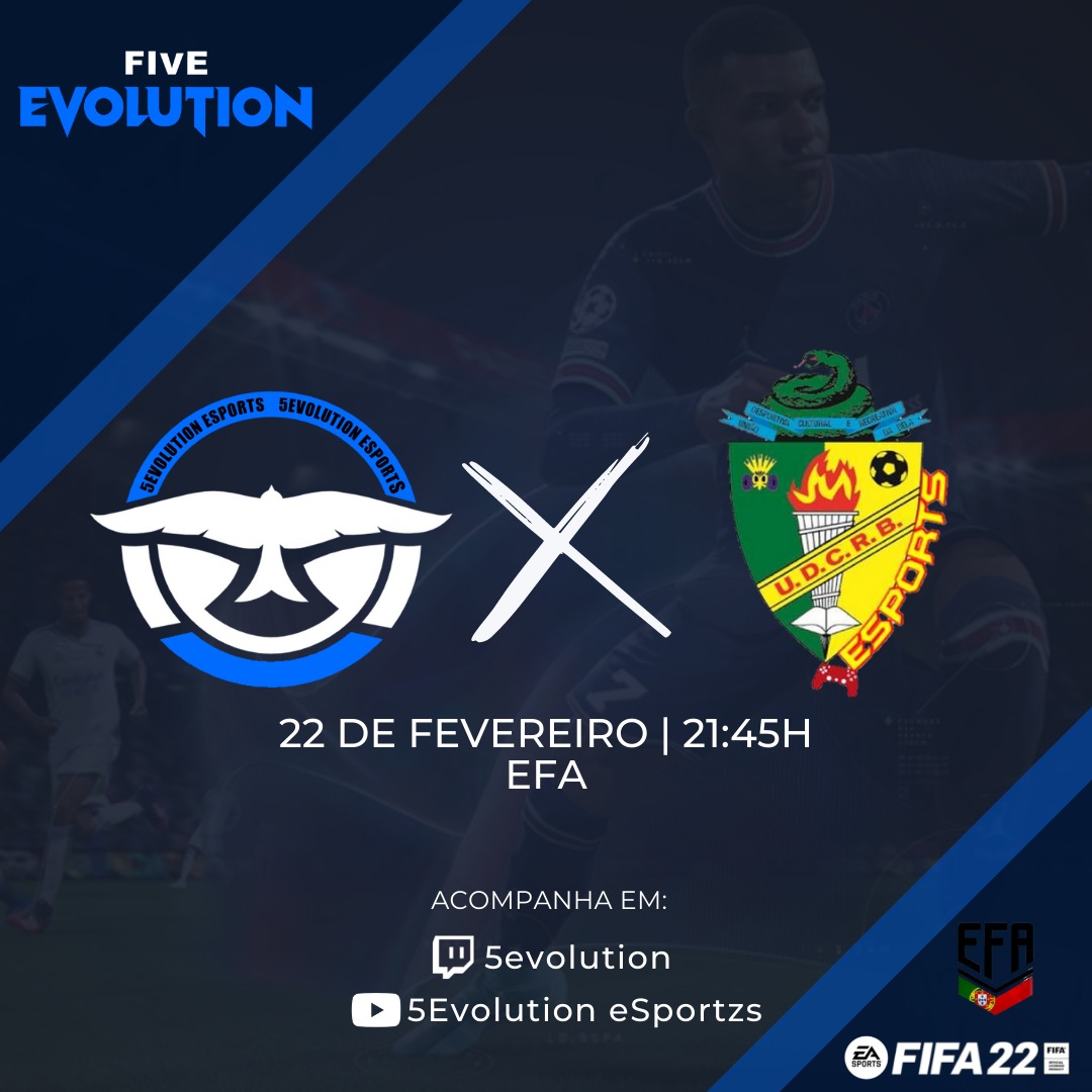 5EvolutionE's tweet image. DIA DE JOGO 🦅🔥5️⃣

✨ "AL TOGETHER TO THE TOP" ✨

🏆- EFA
⚽ - UDCR Belas Esports 
⏰-21:45
📺 - twitch.tv/5Evolution

#5Evolution #Go5evo #diadejogo