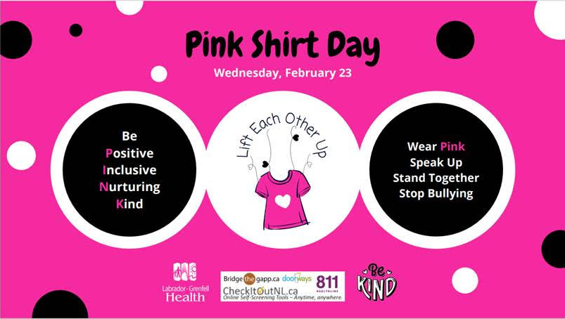 Hey Hawks!

Wednesday, February 23 is Pink Shirt Day (National Anti-Bullying Day)

This year’s theme is Lift Each Other Up and is centered around the ideas of diversity, inclusion and acceptance.

Lets all come to school tomorrow and help celebrate this important day!