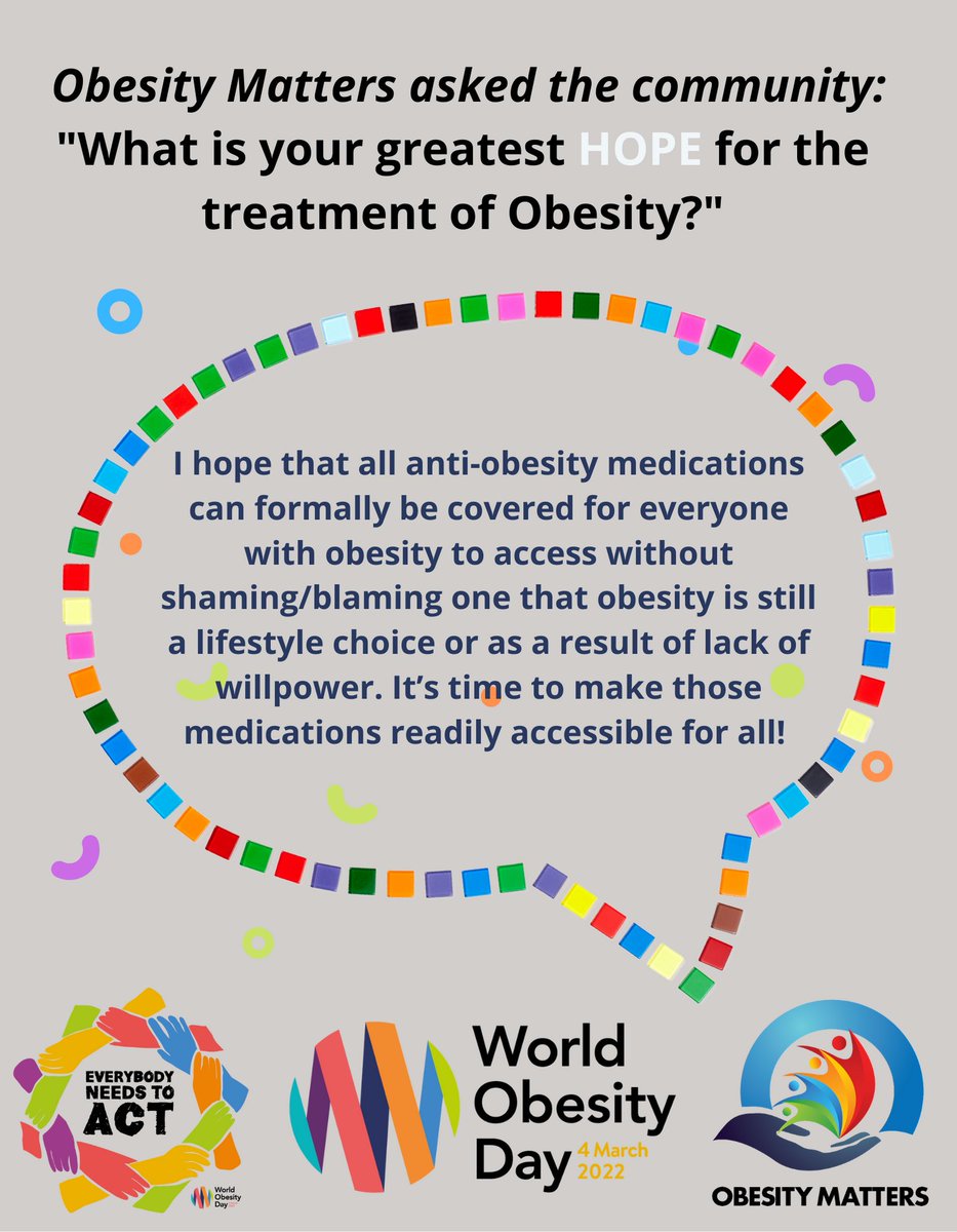 ObesityMatters's tweet photo. We asked, you answered. What is your greatest HOPE for the treatment of obesity? 
#WorldObesityDay #EverybodyNeedsToAct #WOD2022 #obesitysupport #advocatingforequality https://t.co/qJQFylcDDv