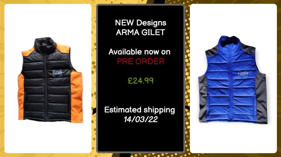 508Ga's tweet image. 💥new item alert 🚨 the 508 ARMA gilet now available in ⚫️🟠 &amp;amp; 🔵🔘 to pre order - est 🚚 14/03, use code POLO10 to get a polo for just a tenner 💴 alongside your gilet #508GA #golfgilet #golfpolo #golfsociety
